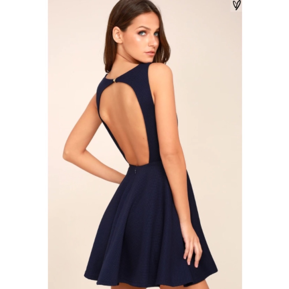 NWT CUTE Lulu's Navy Backless Skater Dress - Picture 5 of 8